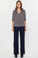 Tie Front Pleated Blouse Charcoal
