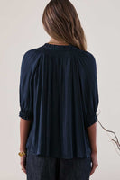 Tie Front Pleated Blouse Dark Navy