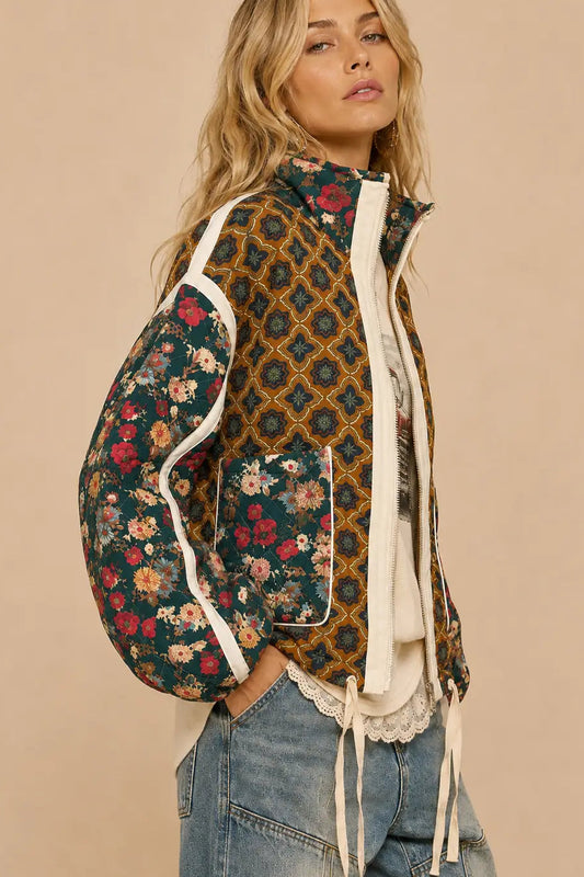 Patchwork Quilted Bomber Jacket