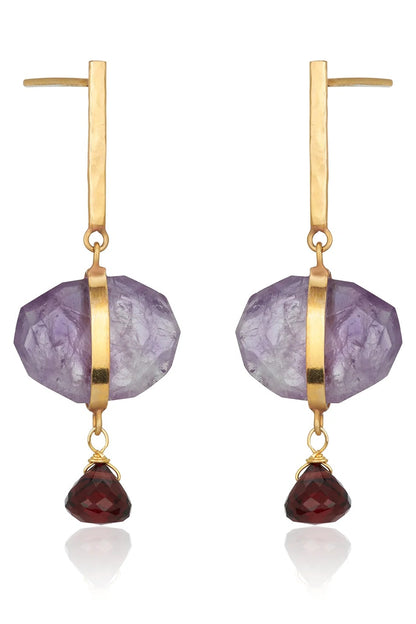 Amethyst & Garnet Drop Earrings