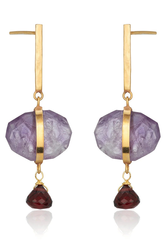 Amethyst & Garnet Drop Earrings