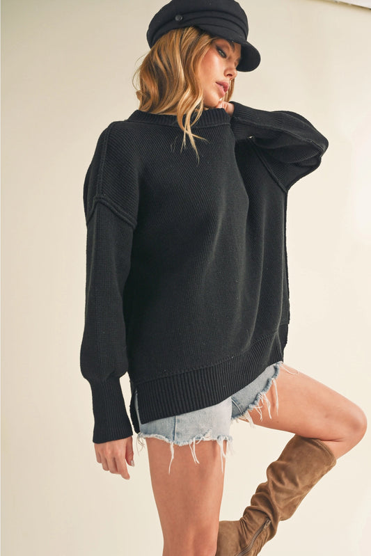 Ina Oversize Side Slit Sweater Black