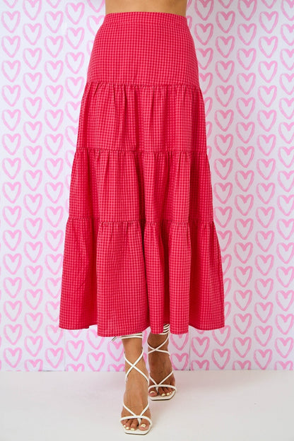 Gingham Tiered Long Skirt