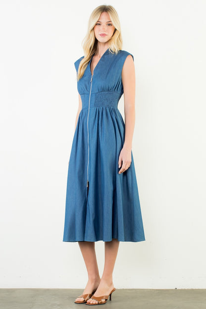 Sleeveless Denim Smocked Waist Dress