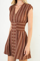 Short Sleeve Striped V-Neck Dress