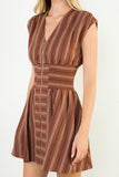Short Sleeve Striped V-Neck Dress