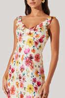 Zoie Ruffle Strap Floral Satin Dress