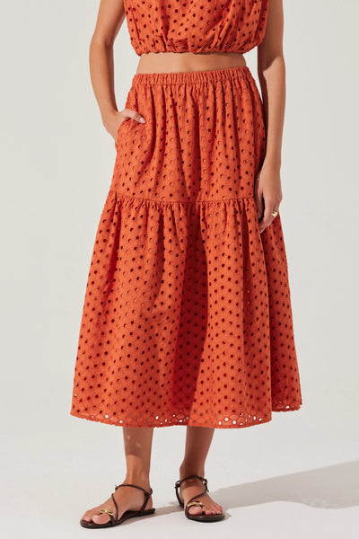 Nalley Eyelet Tiered Midi Skirt