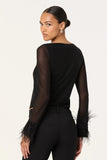 Brisa Mesh Feather Trim Top