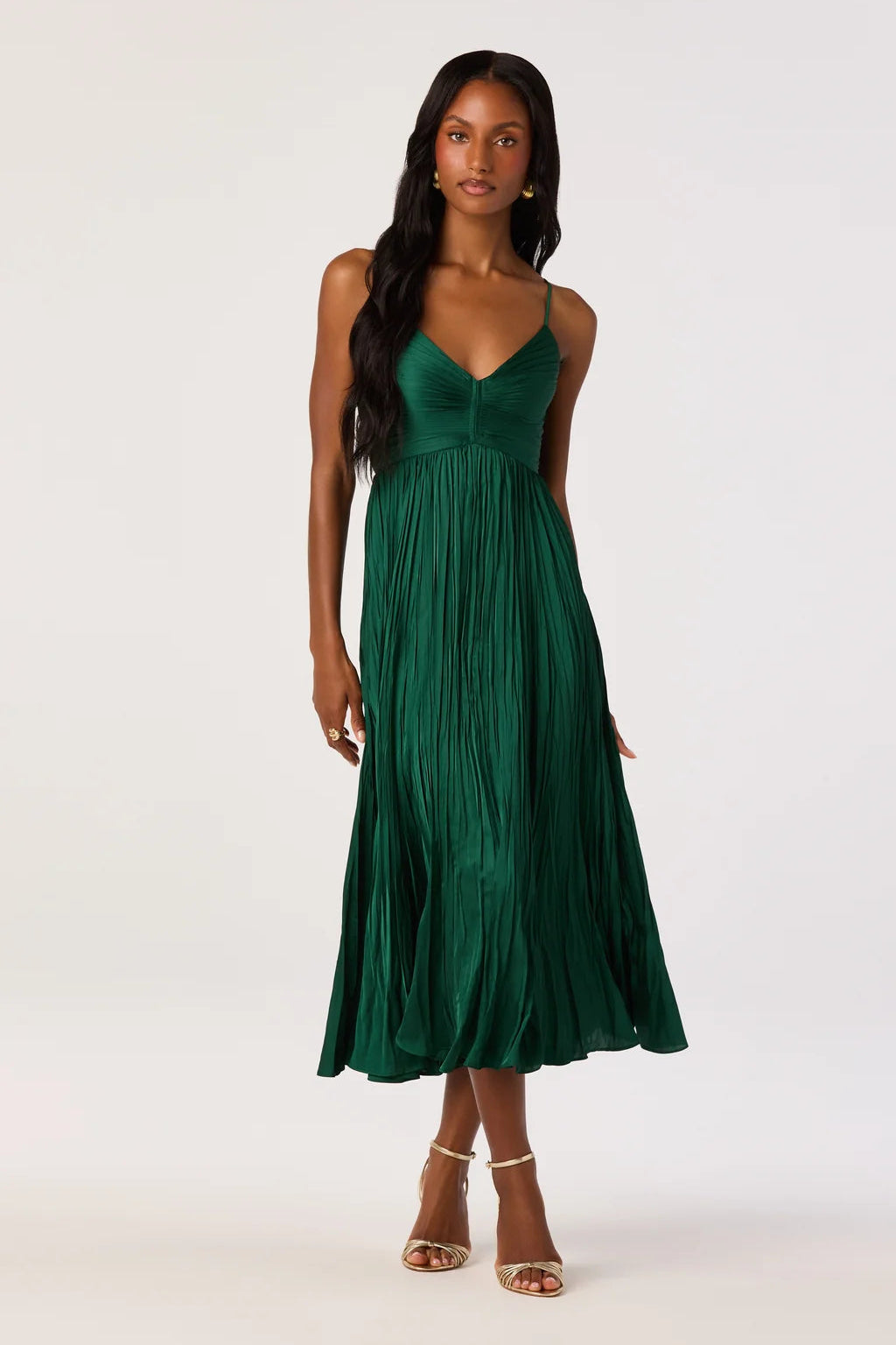 Maeve Pleated Midi Dress Hunter Green
