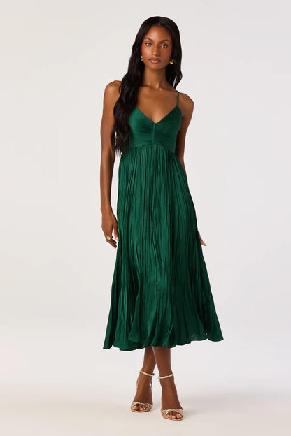 Maeve Pleated Midi Dress Hunter Green