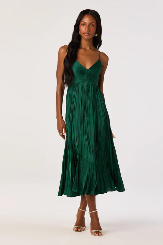 Maeve Pleated Midi Dress Hunter Green