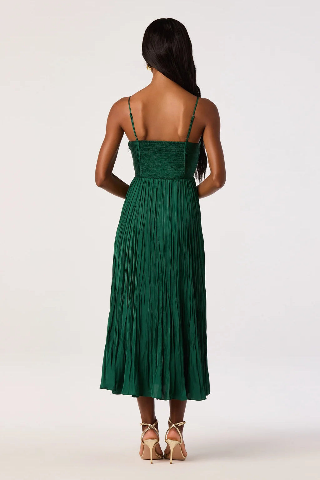 Maeve Pleated Midi Dress Hunter Green