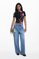 Abstract Floral Ribbed T-Shirt