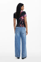 Abstract Floral Ribbed T-Shirt