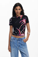 Abstract Floral Ribbed T-Shirt
