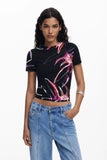 Abstract Floral Ribbed T-Shirt