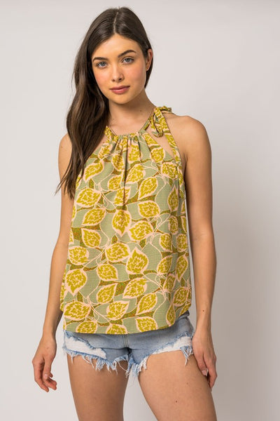Abstract Leaves Halter Top