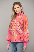 Abstract Pattern Balloon Sleeve Sweater