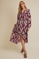 Abstract Print LS Midi Dress