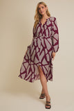 Abstract Print LS Midi Dress