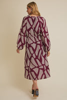Abstract Print LS Midi Dress