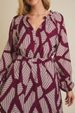 Abstract Print LS Midi Dress