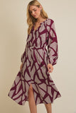 Abstract Print LS Midi Dress