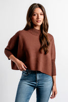 Aja Crop Mock Neck Sweater Heather Brown
