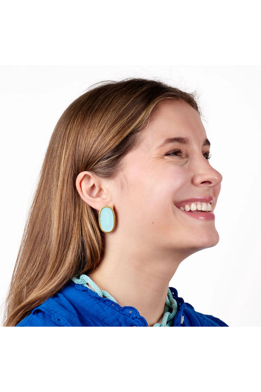 Alexis Oval Enamel Earrings Aqua