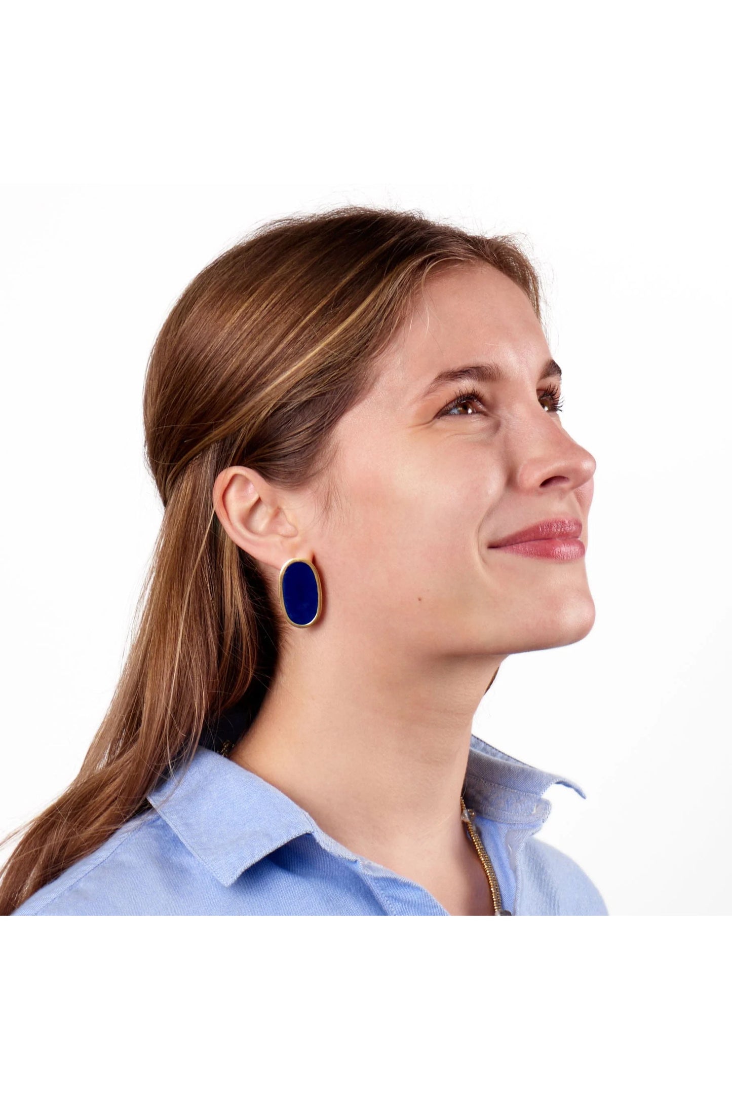 Alexis Oval Enamel Earrings Navy