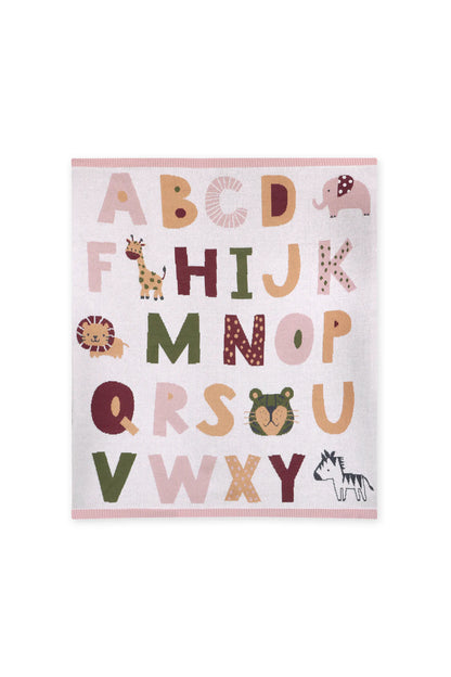 Alphabet Blush Jacquard Knit Baby Blanket