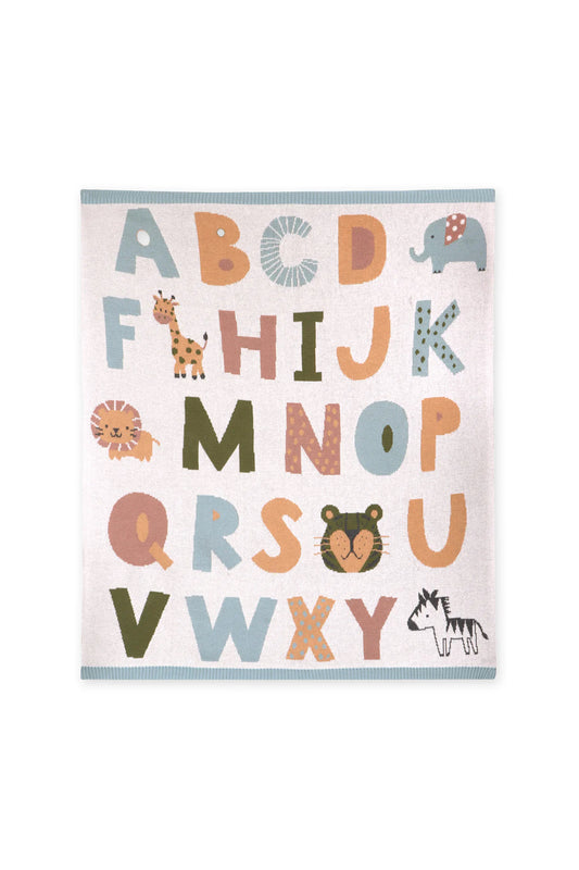 Alphabet Jacquard Blue Baby Blanket