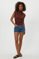 Amara Mock Neck Ribbed Top Espresso