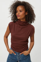 Amara Mock Neck Ribbed Top Espresso