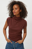 Amara Mock Neck Ribbed Top Espresso