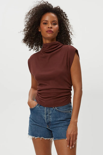 Amara Mock Neck Ribbed Top Espresso