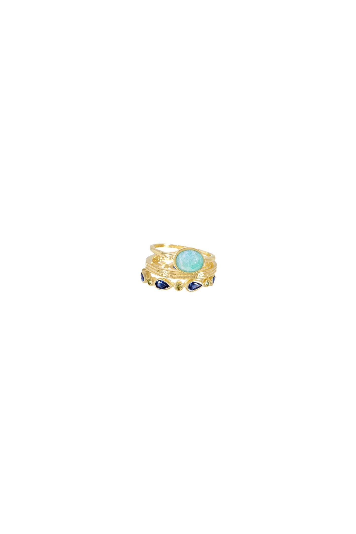 Amazonite & CZ Stack Ring Set