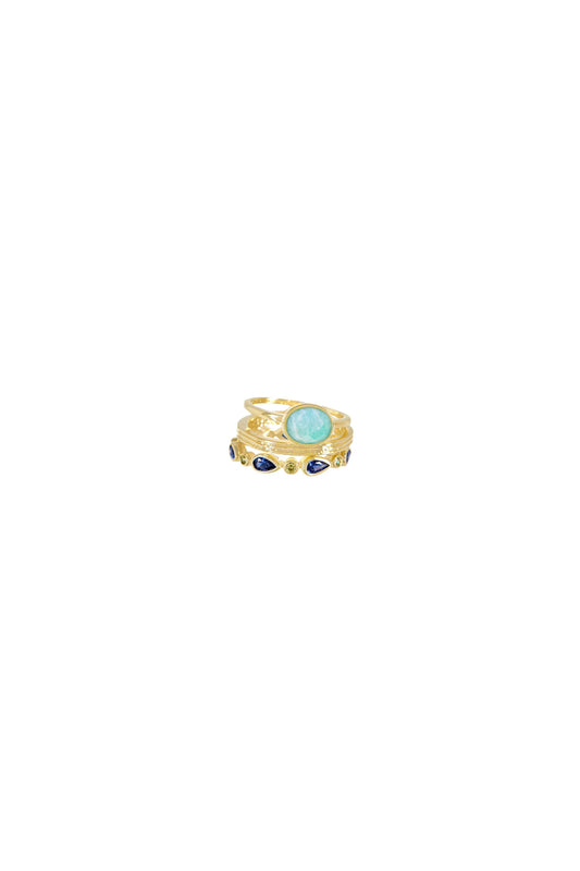 Amazonite & CZ Stack Ring Set