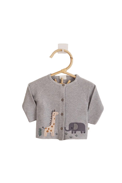 Animal Safari Embroidered Baby Cardigan Grey