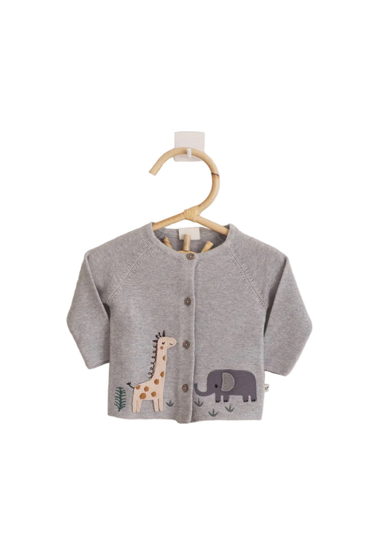 Animal Safari Embroidered Baby Cardigan Grey