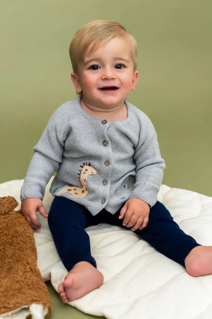 Animal Safari Embroidered Baby Cardigan Grey