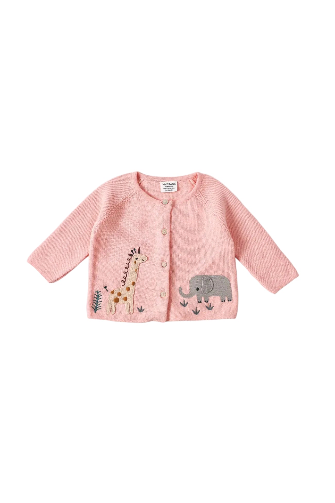 Animal Safari Embroidered Baby Cardigan Pink