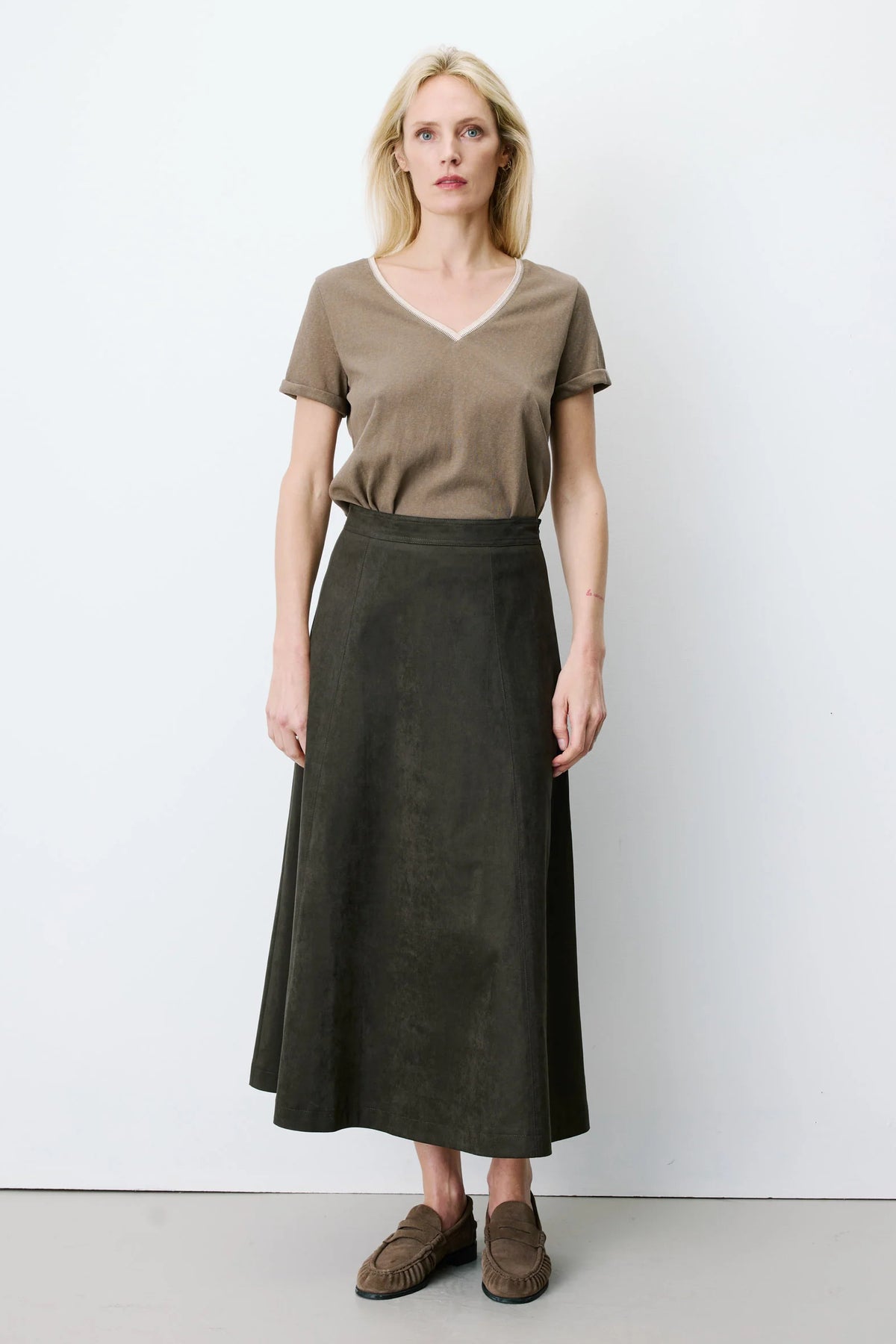Ariana Flared Suede-Effect Skirt