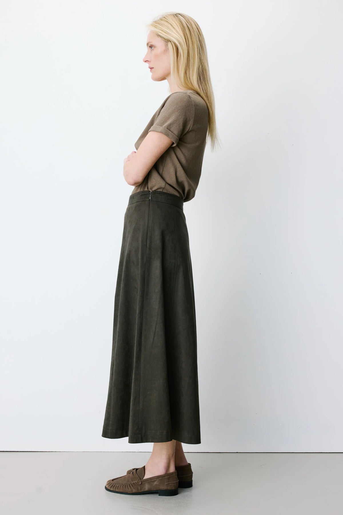Ariana Flared Suede-Effect Skirt