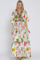 Art Print Kimono Sleeve Maxi Dress