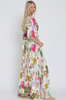 Art Print Kimono Sleeve Maxi Dress