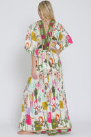 Art Print Kimono Sleeve Maxi Dress