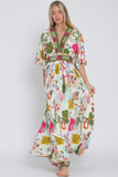 Art Print Kimono Sleeve Maxi Dress