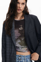 Asymmetric Plaid Blazer